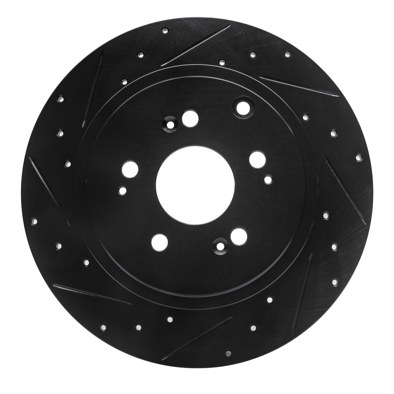 Honda Ridgeline Brake Rotor (1) - Rear Left - R1 Concepts - Drilled & Slotted - Black - `06-`14